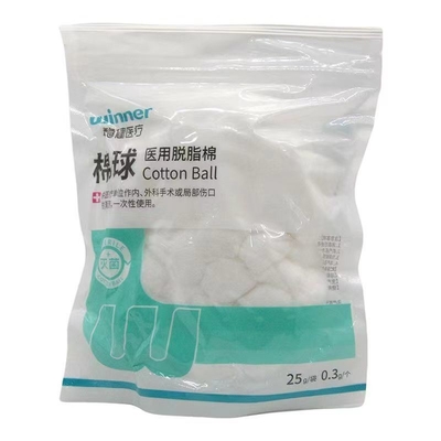 精製された吸収性医療用綿球 梱包 100g 製品組成 100%純綿
